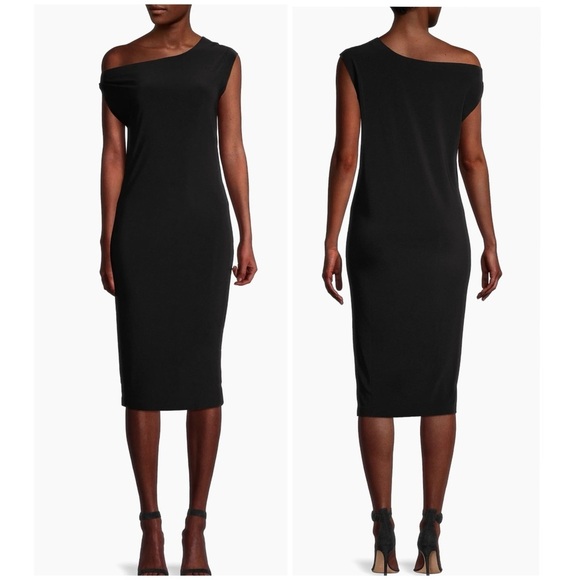 Norma Kamali Dresses & Skirts - Norma Kamali Drop Shoulder Sheath Dress, black, stretchy jersey, size S